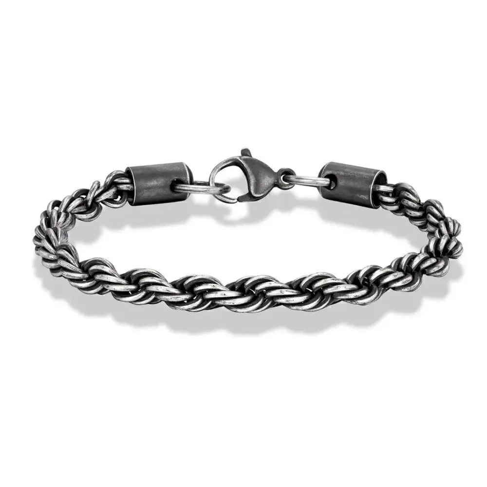 Vintage Black Stainless Steel Thick Rope Bracelet